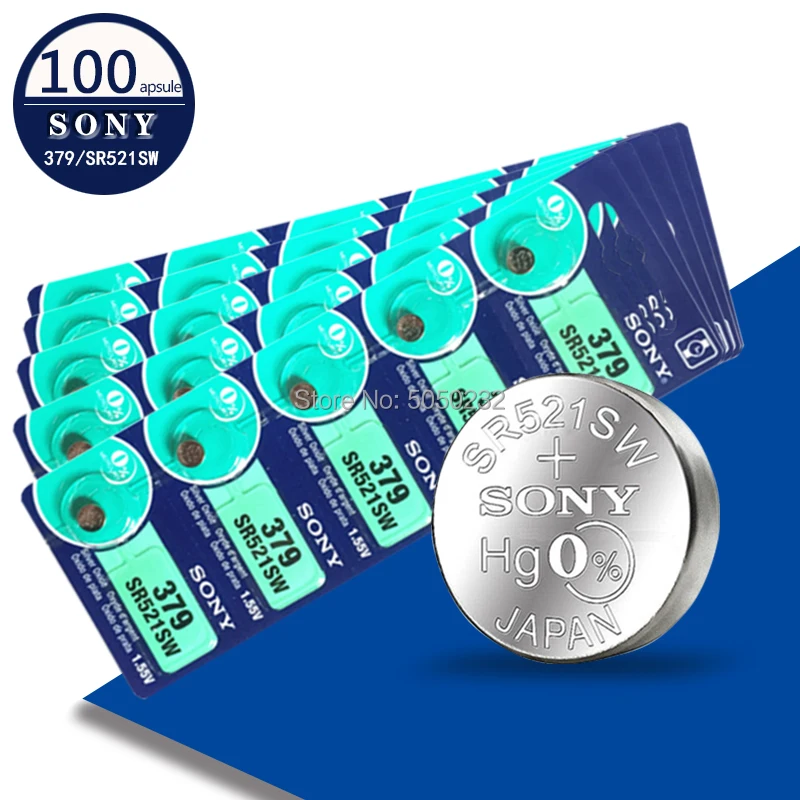 Оригинал для Sony 100 шт. SR521SW оксид серебра часов 5 8*2 1 мм 55 в 379 D379 SR63 V379 AG0 кнопочные
