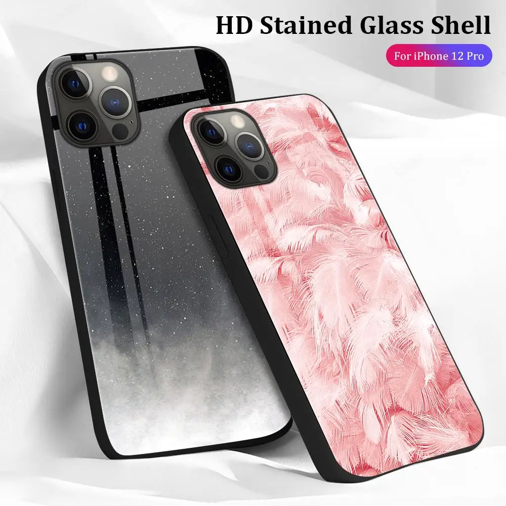 Gradient Tempered Glass Phone Case For iPhone XR X  7 8 6 6S Plus XS Max 11 12 13 Pro Max 12 Mini Cover Soft Edge Cover Cartoon