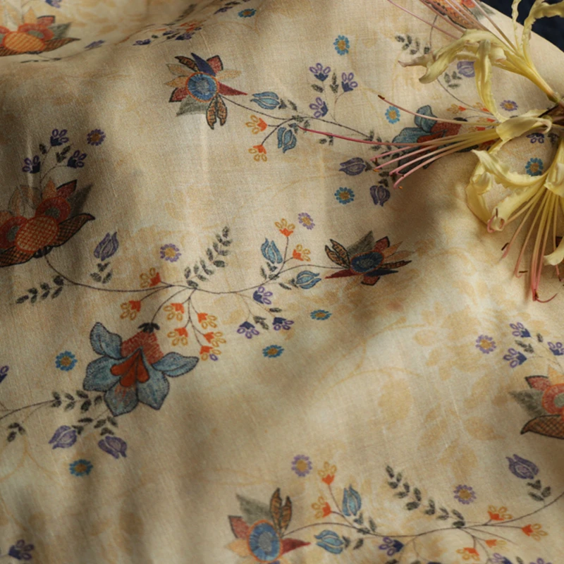 

High Quality Natural 100% Pure Ramie Cloth Printed Fabric For Dresses Robe Summer Thin DIY Handmade Sewing