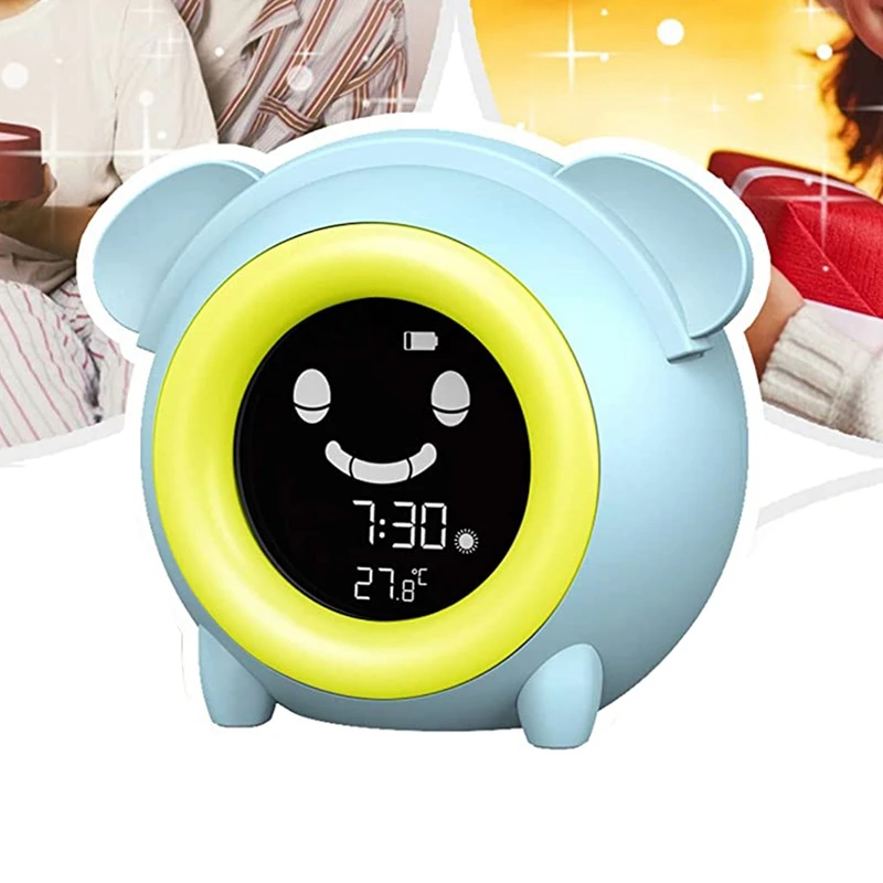 

Alarm Clock for Kids,Smart Night Light Clock,with Temperature Detector & Sleeping Training,for Kids & Children,Blue