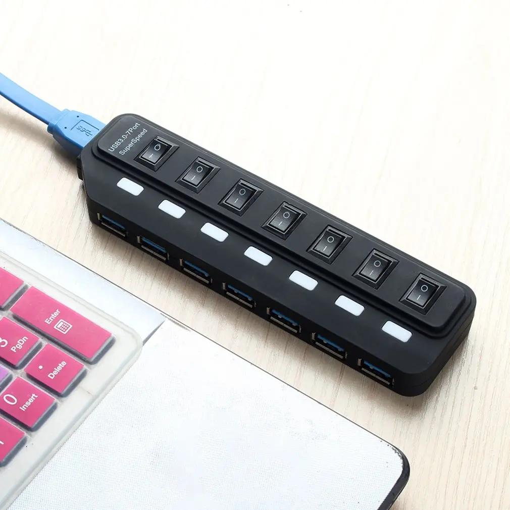 

7 ports USB 3.0 Splitter Hub With Separate Switch Light Computer Splitter For Laptop Mobile Hard Disk Expansion Hub Dropshipping