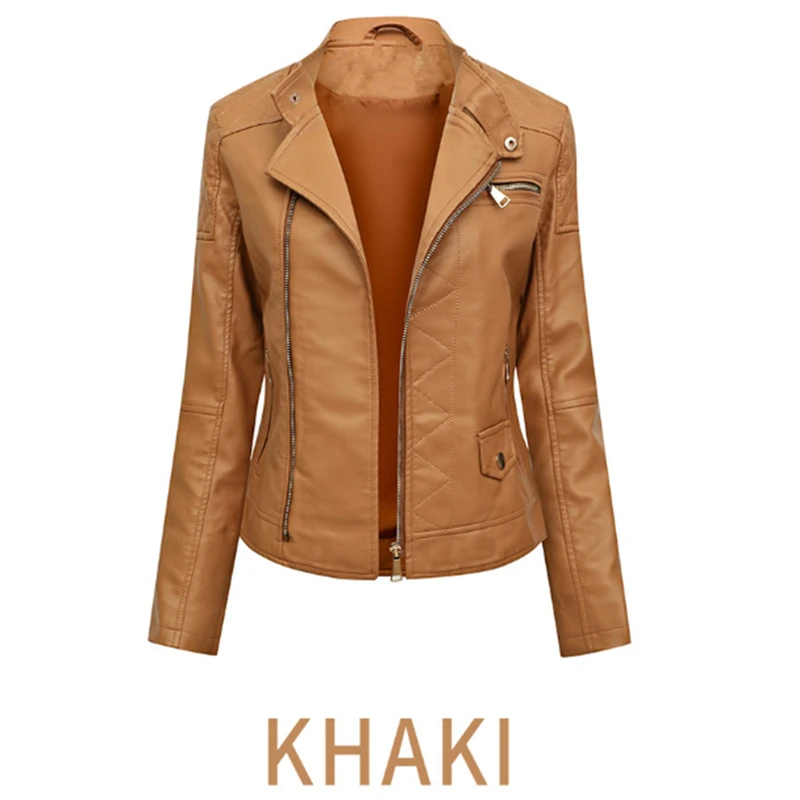 Женская кожаная куртка с отложным воротником повседневная приталенная из