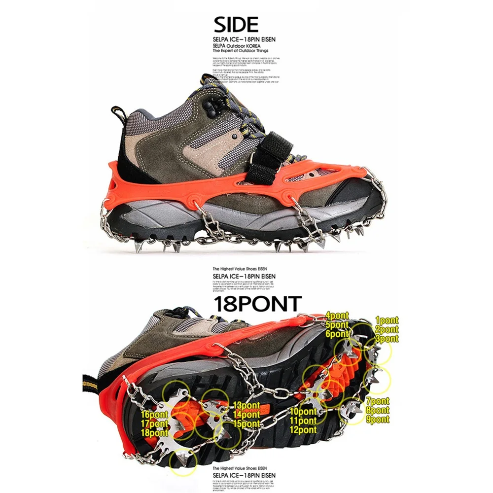 

2pcs Crampons Set Snow Climbing Stainless Steel Anti Slip Shoe Grippers Covers Spike 18 Teeth High Elastic Ice Cleats