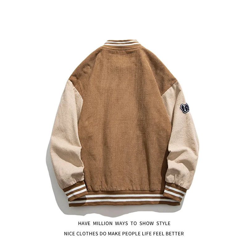 

Autumn Spring Patchwork Cute Bear Embroidered Corduroy Women's Long Sleeve Printed Bomber Jacket Women Patchwork Varsity Jacket