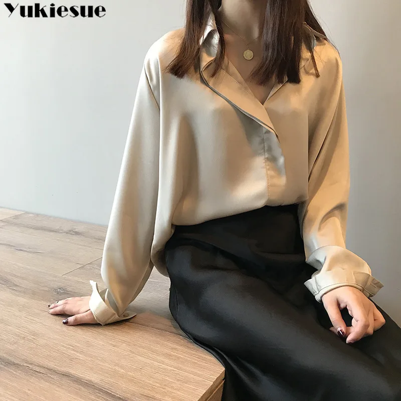 

Elegant summer silk like long sleeve women's crop top and shirt blouse2021