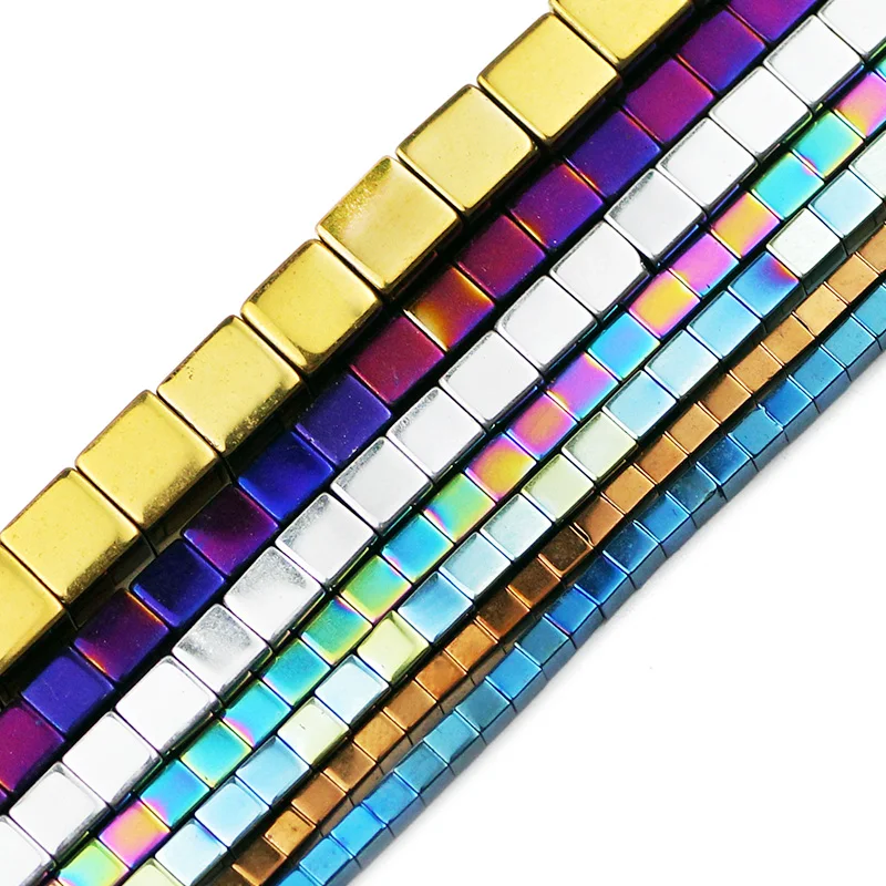 JHNBY Blue,Gold Color,Purple Square Shape Hematite 2/3/4/6MM Natural Stone Spacer Loose Beads For Jewelry Making DIY Accessories