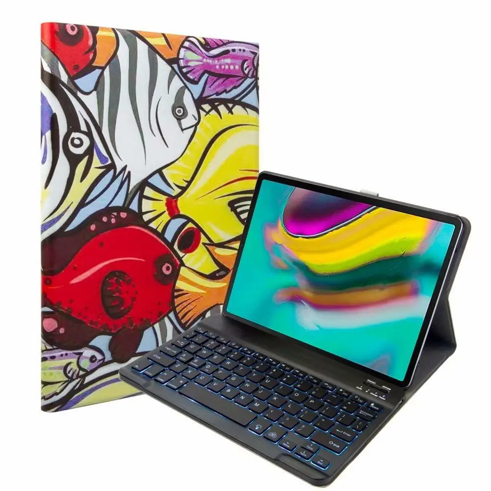 Ткань с 7 подсветкой Клавиатура с подсветкой мультфильм чехол для Samsung Galaxy Tab A 10,1 T510 T515 планшетная клавиатура Bluetooth чехол - Цвет: With 7 colors  Light