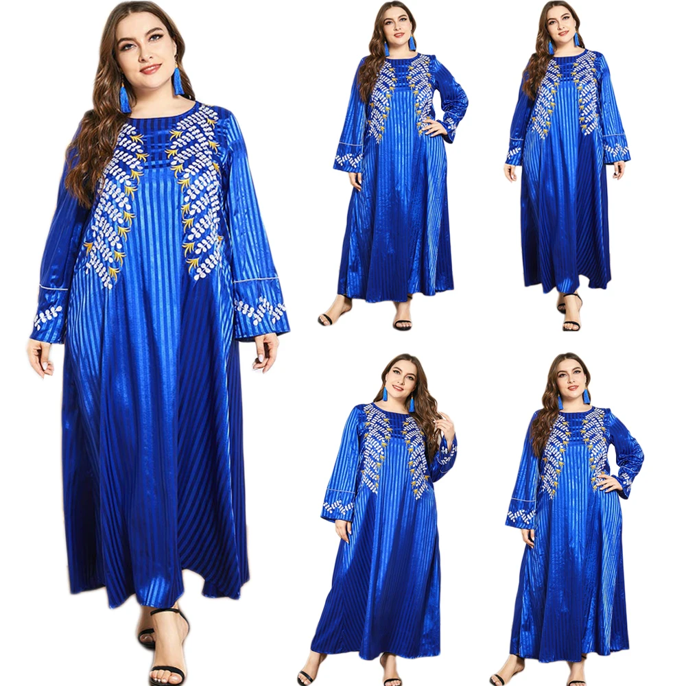

Размера плюс мусульманских для женщин с вышивкой длинное платье Восточный кафтан из Дубая арабских Макси халат Ближний Восток рамад Мода