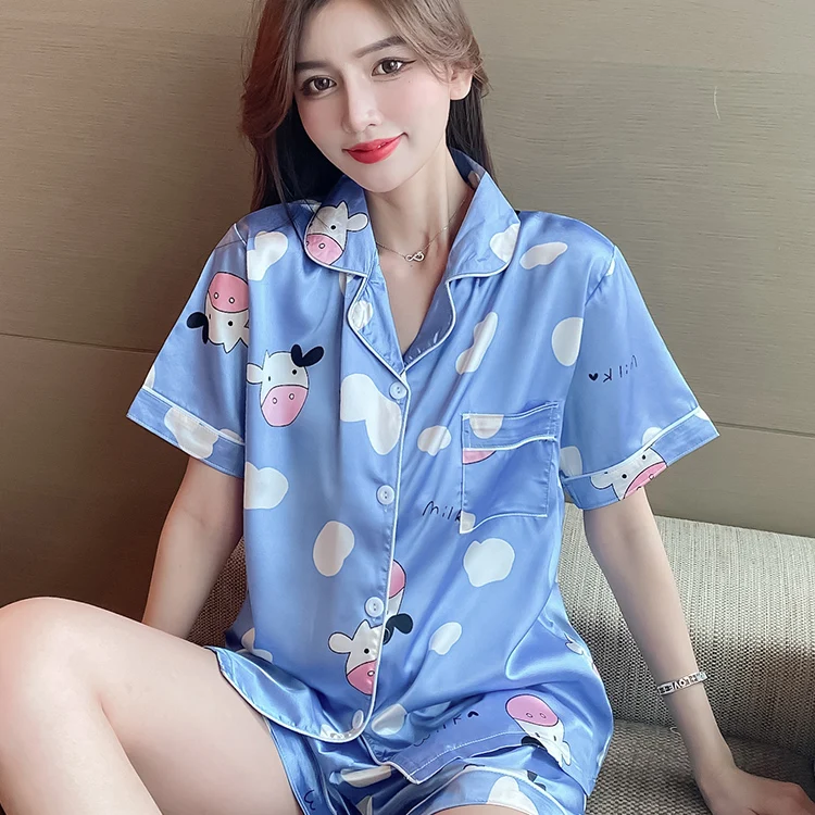 

Leopard Pajama Set Shorts For Women Summer Sleepwear Pyjamas Satin Silk Pijamas Pjs 2 Piece Set Loungewear Femme Home Clothes