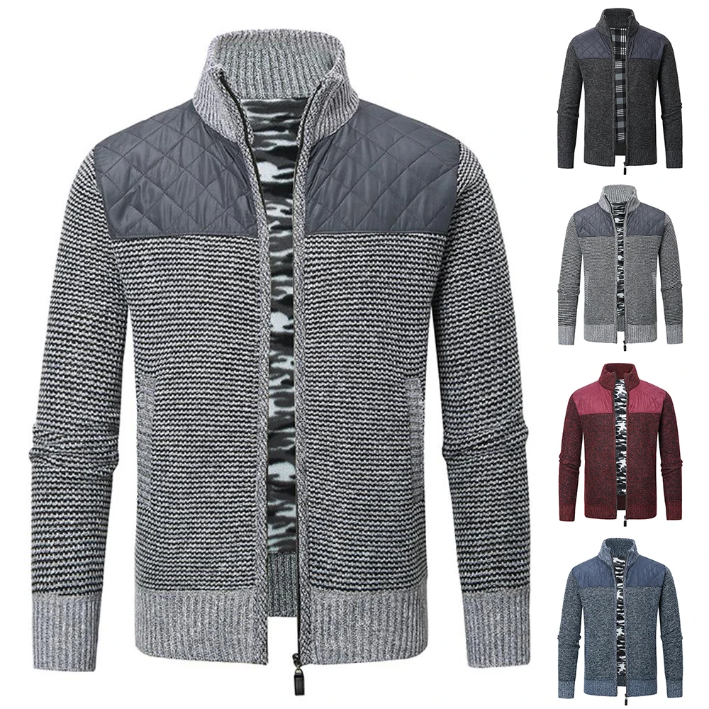 

Мужской флисовый кардиган с воротником-стойкой, длинным рукавом и молнией