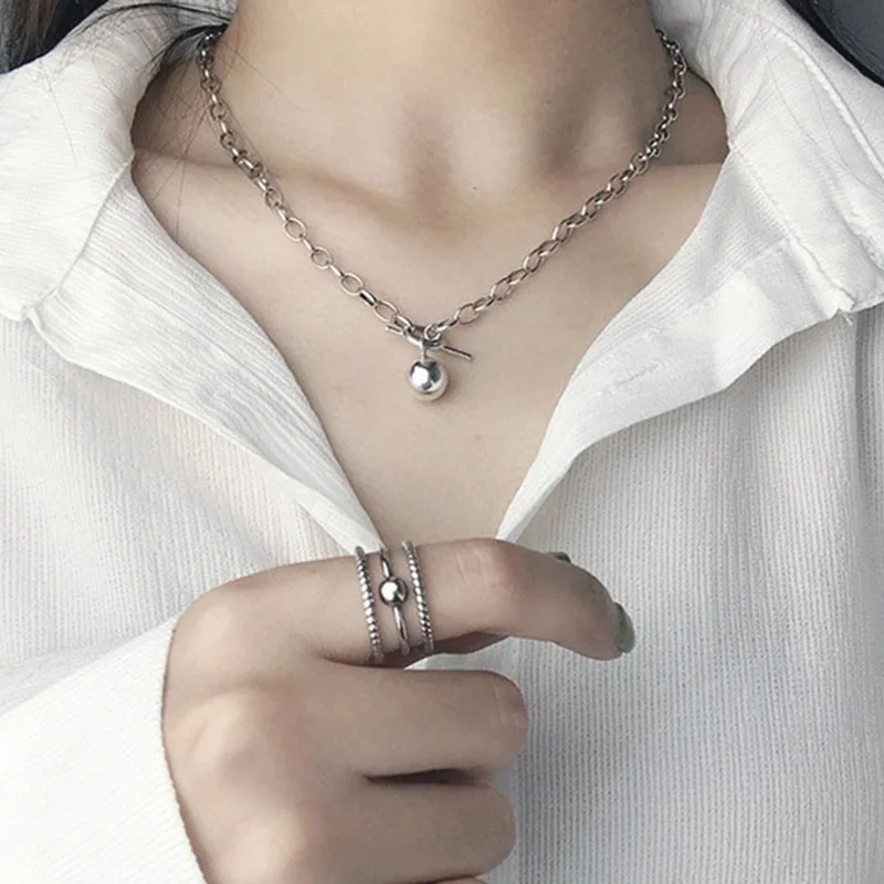 Панк Хип-хоп толстая цепь с шариками кулон ожерелье-чокер для женщин женское