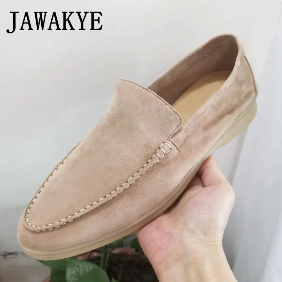 Мужские замшевые туфли без шнуровки повседневные лоферы плоская подошва