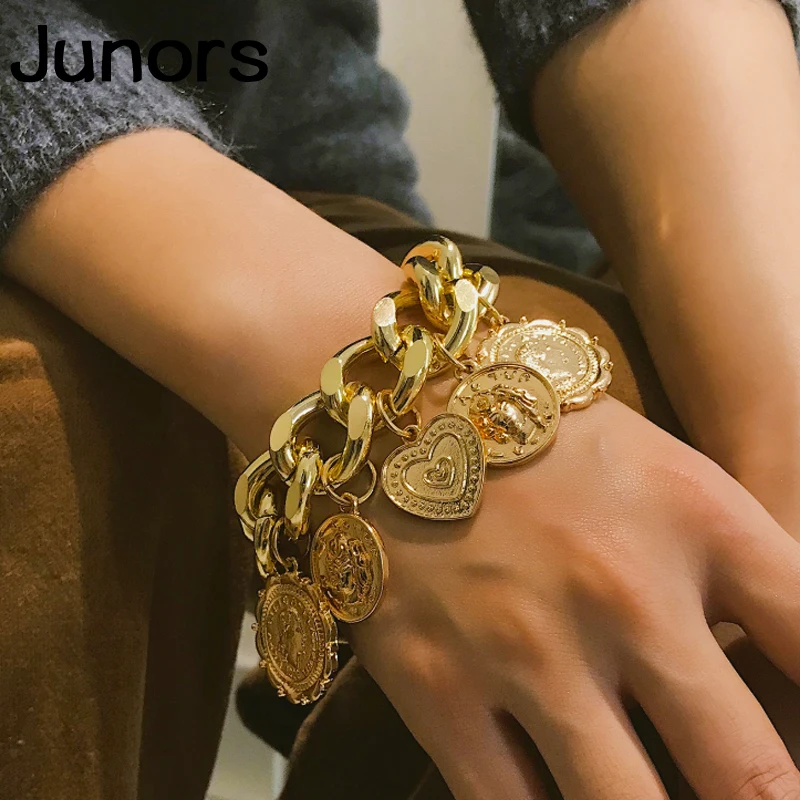 Панк металлическая золотая цепочка браслеты для женщин Королева голова портрет