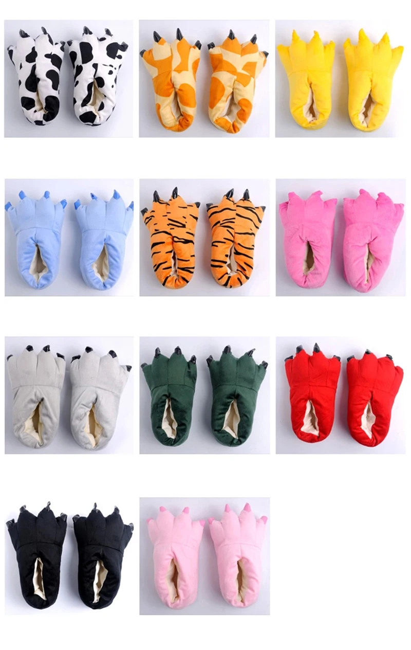 Christmas Animal Cartoon Monster Foot Slippers Dinosaur Claw Plush Interesting Shoes Parent-child Sandals | Обувь
