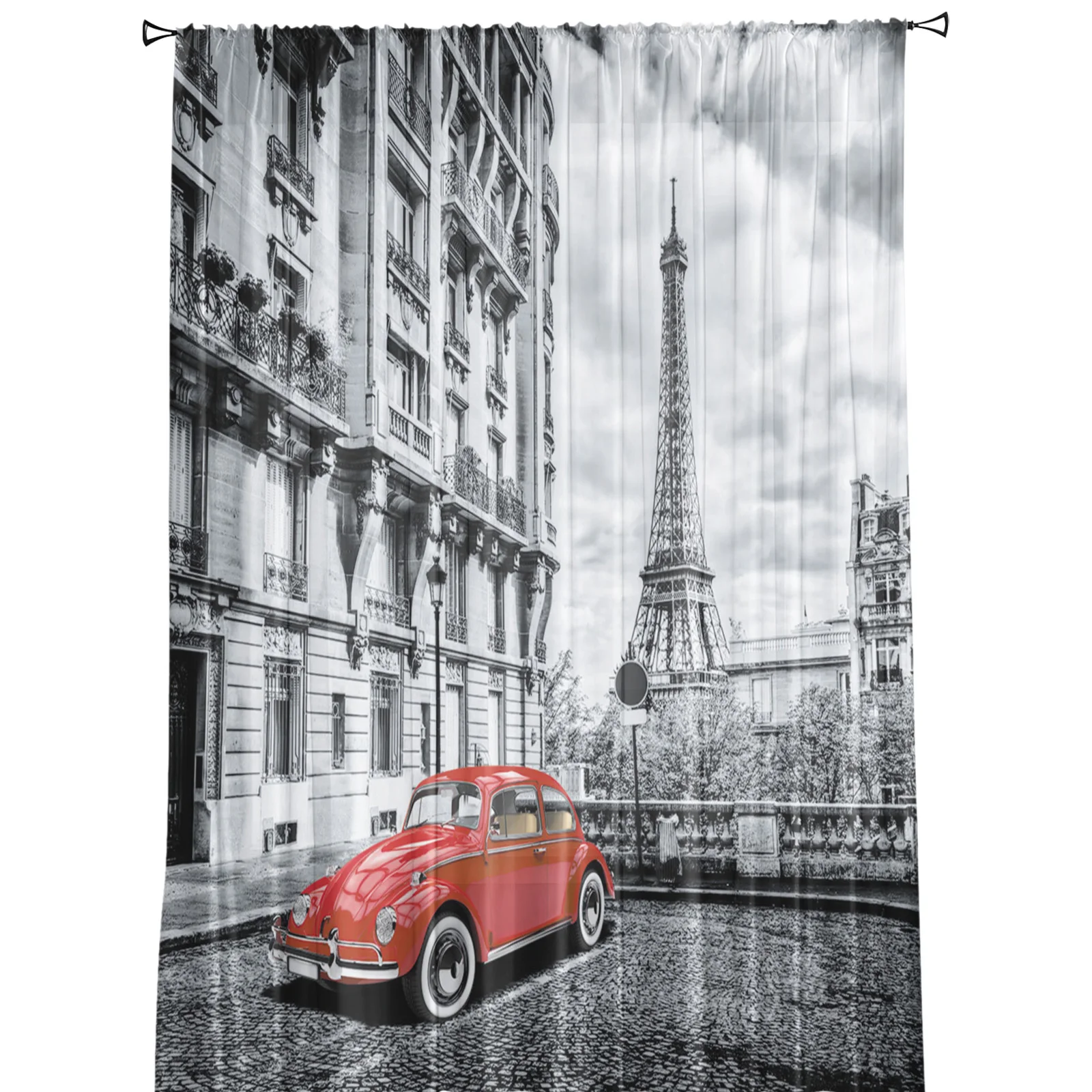 Красные винтажные автомобильные прозрачные шторы с изображением Парижской