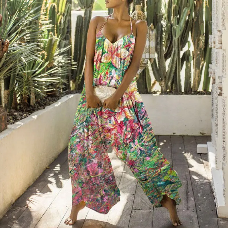 

NIBESSER Rompers Summer Sexy Backless Wide Leg Jumpsuit Women Casual Ladies One Piece Beach Wea For Holidays 2021 Floral Rompers