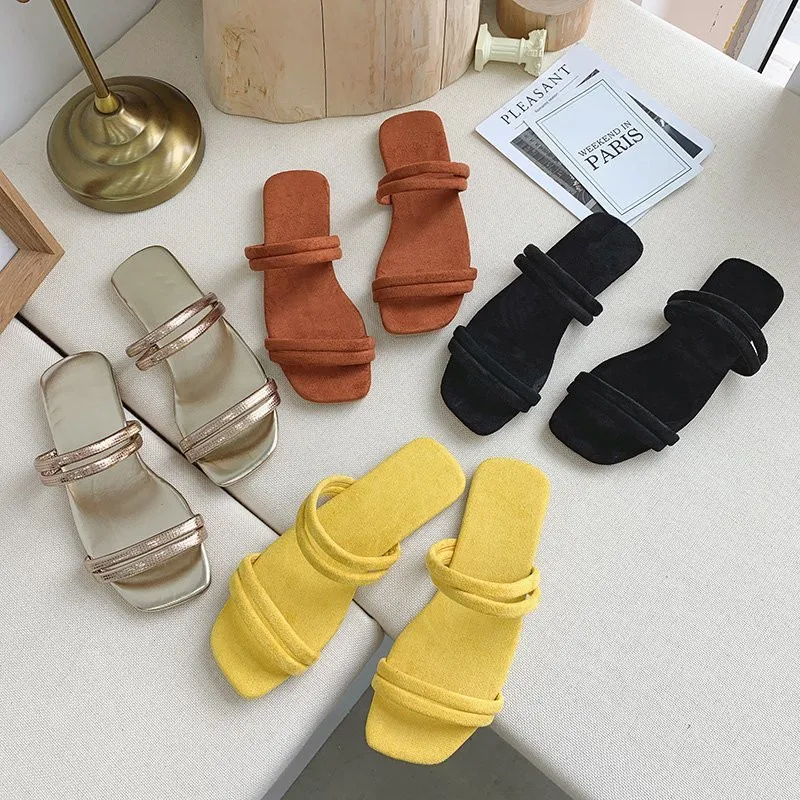 

Women Slipper Square Toe Summer Beach Slides Flip Flops Outdoor Casual Flat Shoes Woman Solid Slides Plus Size Sandals Slippers