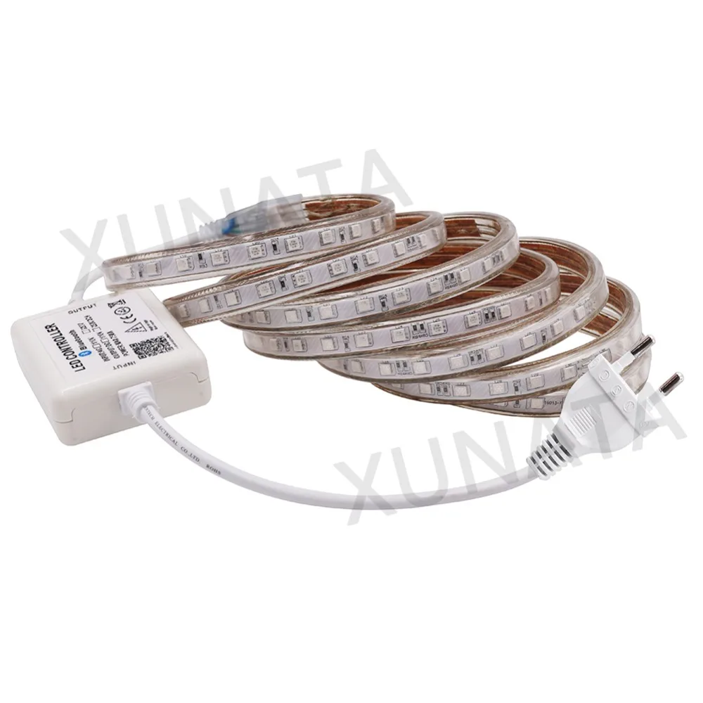 Музыка Светодиодный светильник полосы 110V 220V 60 светодиодный 5050 SMD RGB Гибкие полоски светодиодный светильник с 24-мя клавишами пульт дистанционного управления наружного и внутреннего декора