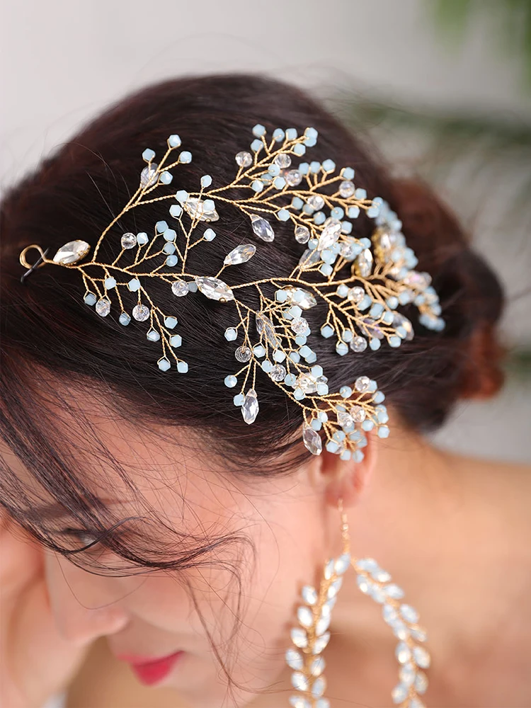 Золотой свадебный ювелирный набор для волос винтажный головной убор и серьги