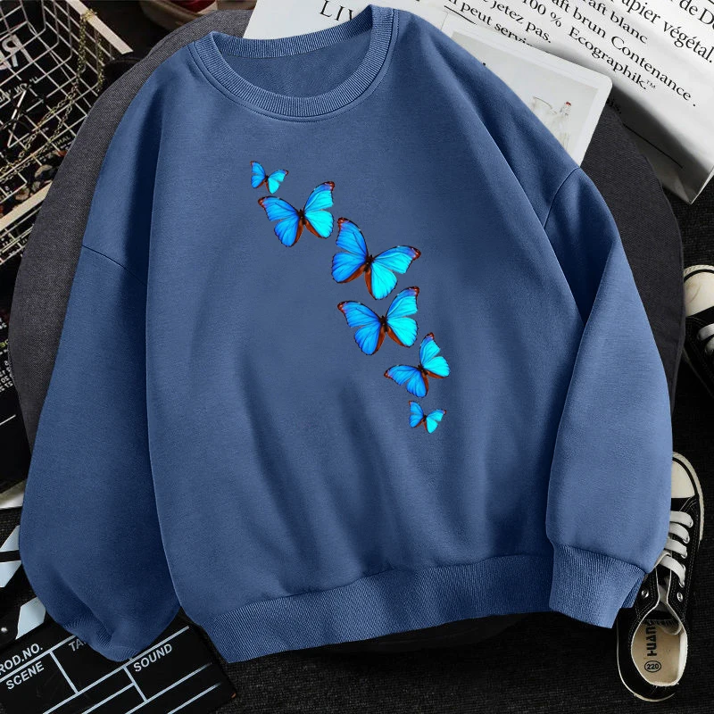 

Толстовка с бабочками для мужчин и женщин, модный флисовый свитшот, пуловер с круглым вырезом, Свободный Повседневный уличный Топ в стиле Ха...