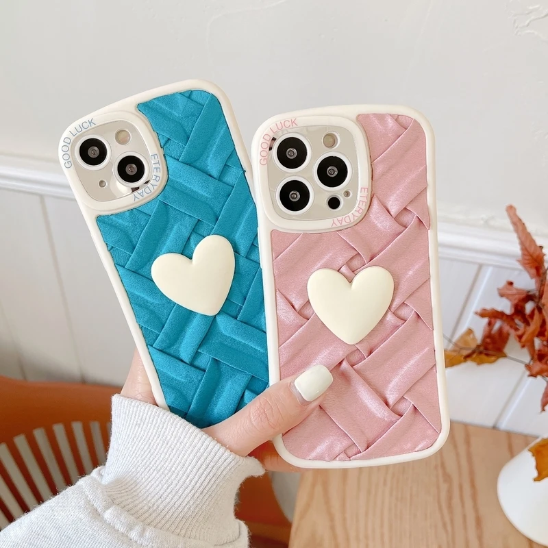 

Winter Warm Cloth Fabric Knitted Phone Case For iPhone 13 12 11 Pro Max Cute Love Heart Case For iPhone X Xr 7 8 Puls SE Cover