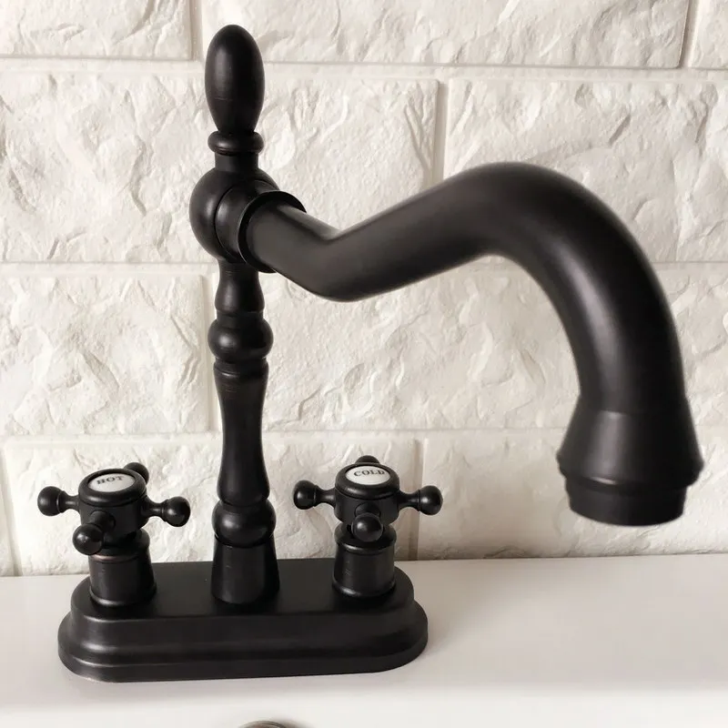 Black Oil Rubbed Bronze 4&quot Centerset Bathroom Sink Faucet Swivel Basin Mixer Tap Dual Cross Handles mhg079 | Обустройство дома