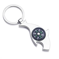 practical small bottle opener keychain for camping zinc alloy material shark shape bottle opener metal with compass gadgets