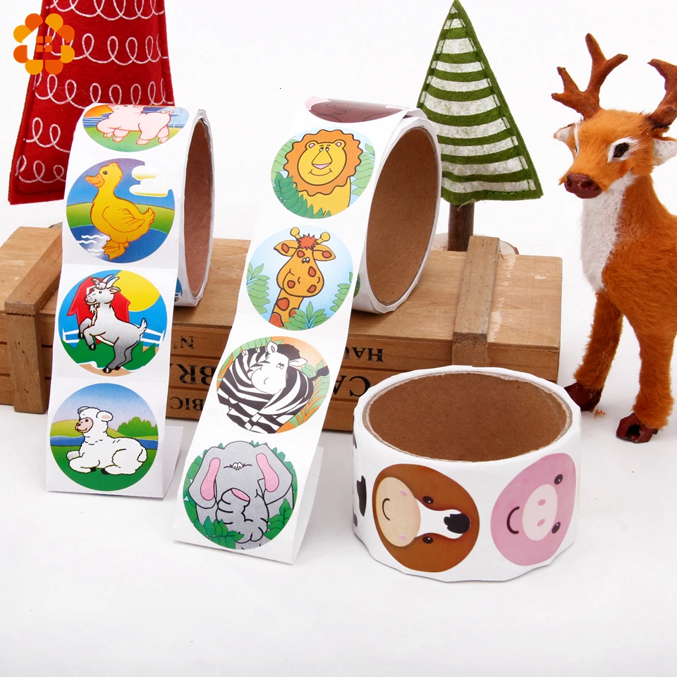 100 шт./рулон круглые бумажные наклейки с мультяшными животными Подарочные бирки в