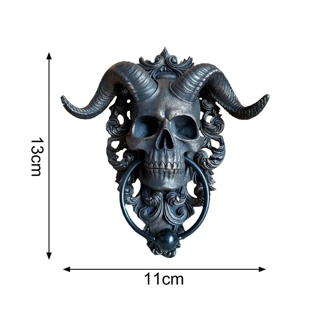 

Skeleton Head Door Knocker Punk Resin Goat-headed Wall Hanging Figure Art Craft Ornament Creative Home Decoration Accessories