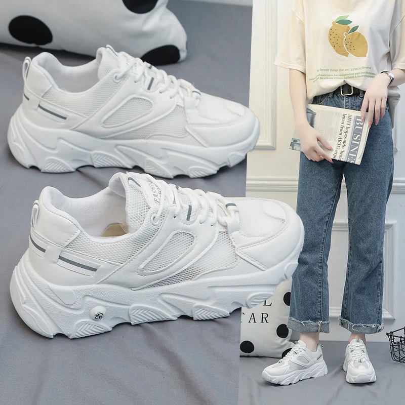 

Women's Sneakers 2021 Spring New Women Low-heeled Lace-up Casual Shoes Fashion Mesh Breathable Women Vulcanized Shoes Dad Shoes