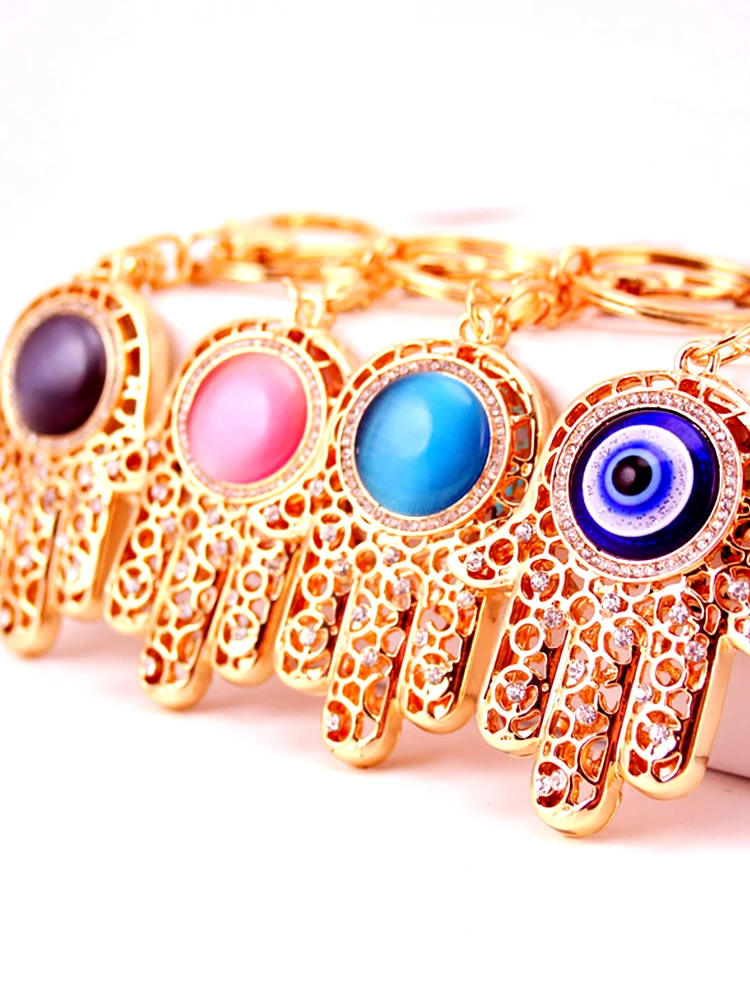 

2021 Fashion Rhinestone Zircon Evil Eye Keychains Pendant Accessories Car Key Shackle Pendants Turkish Jewelry Bling Bulk Lot