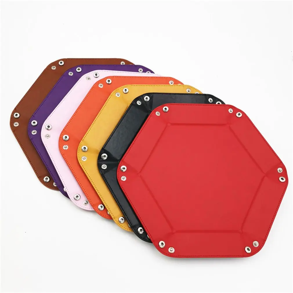 

Foldable Dice Rolling Tray Box PU Leather Hexagon Coin Square Tray Dice Holder Candy Holder Storage Box