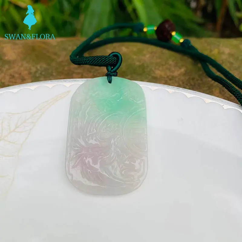 

Natural Myanmar Emerald Jadeite carved Pendant Necklace high-end gift Round Donut Pendant Necklaces