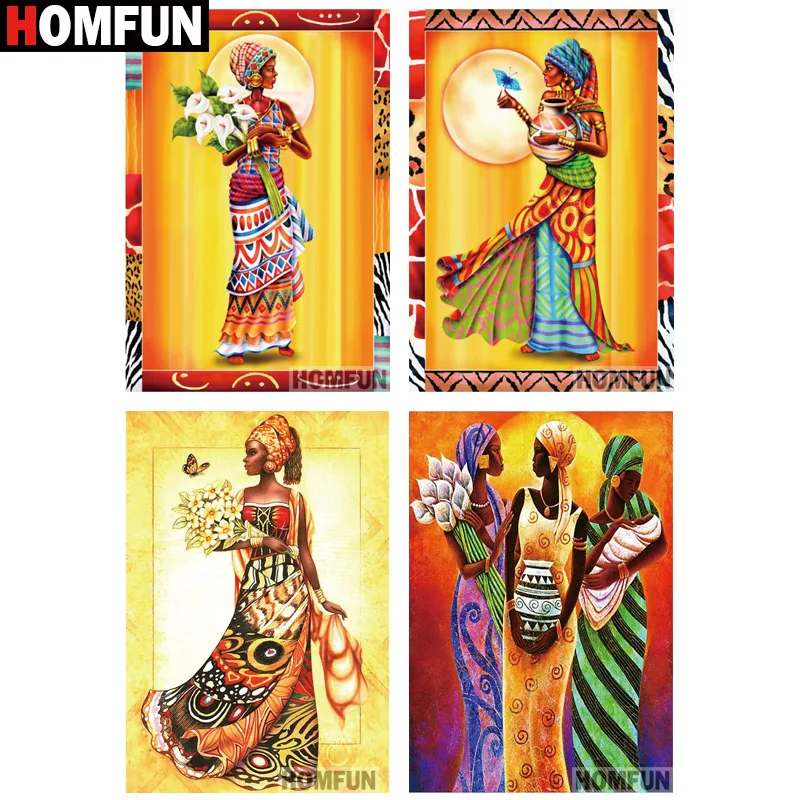 

Алмазная живопись HOMFUN, картина из квадратных/круглых страз 5D «сделай сам», «Африканская женщина», вышивка крестиком, домашний декор