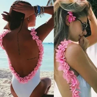 Бразильский цветочный купальник женский с открытой спиной 3D Цветочный боди