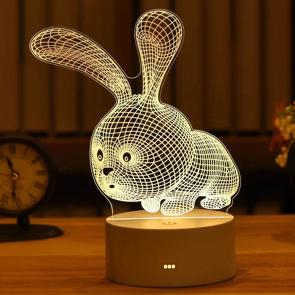 

3D Lamp Acrylic LED Night Light Valentine's Day Gift Love Bear/rabbit/heart Birthday Valentine Gift Wedding Present Easter Decor