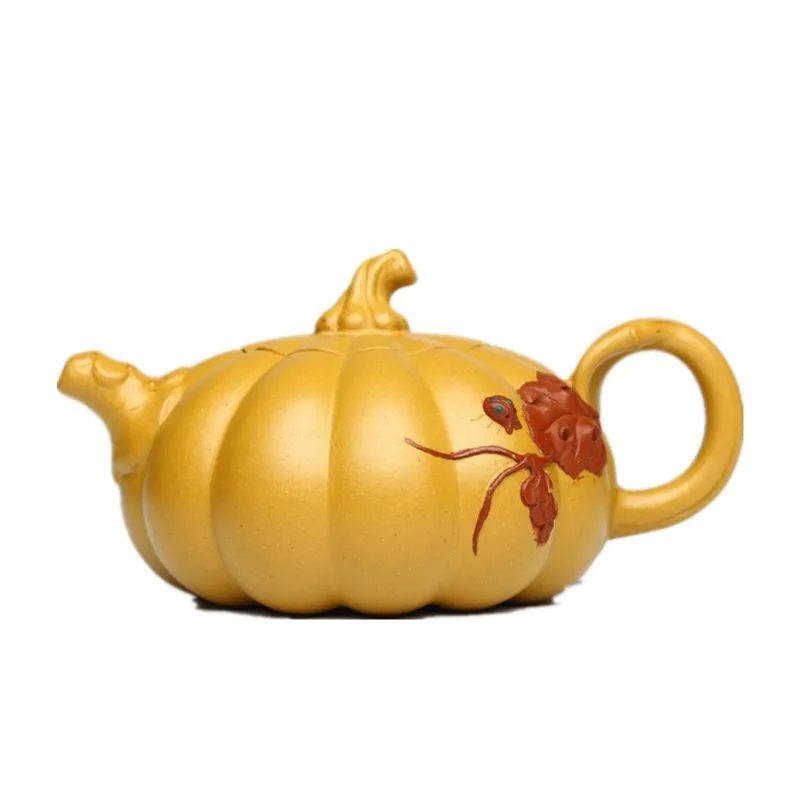 

Yixing Zisha pot raw ore section mud old mud all handmade exquisite flower pot tea pot lock cover Decal pumpkin pot