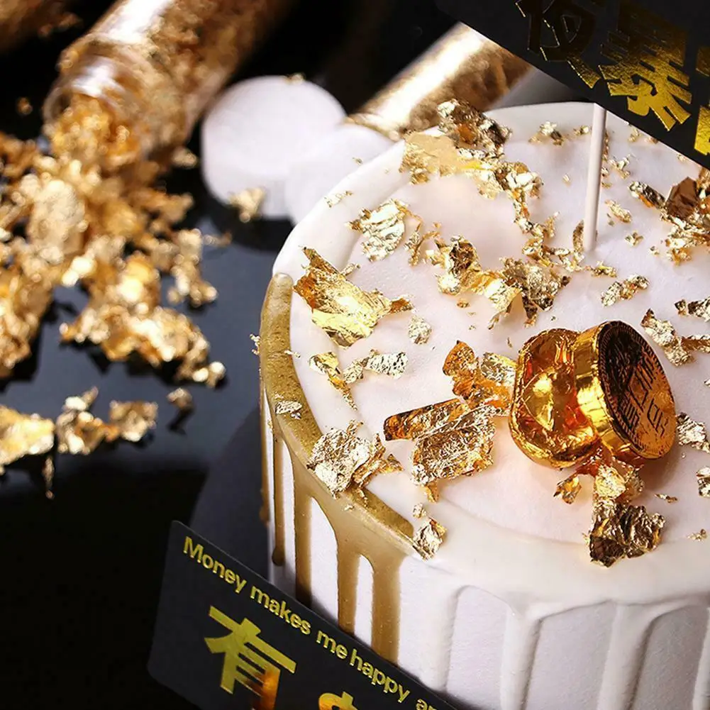 Съедобные Goldleaf серебряная фольга бумажные хлопья торт топперы для торта Еда Декор 1 банка безопасности