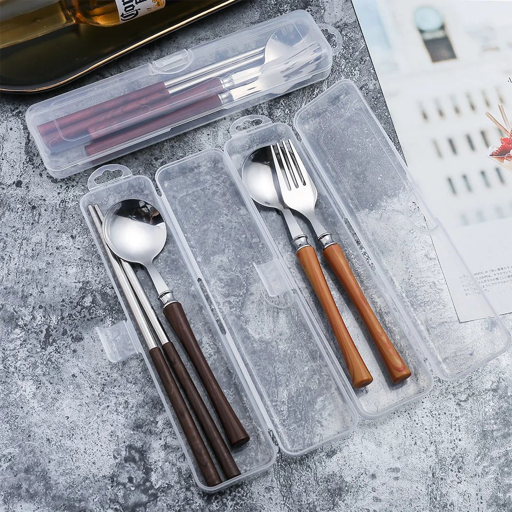

Portable Wooden Tableware Lmitation Wood Cutlery Sets Travel Dinnerware Suit Environmental with Cloth Pack Gifts set