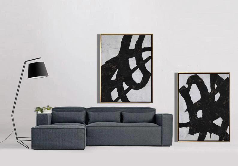 

Set Of 2 Abstract Painting Large Canvas Wall Art Set Of 2 Painting Minimalist Art Black White Hand Painted Painting Home Decor
