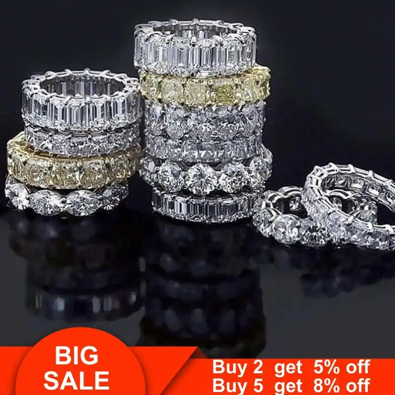 

2020 Eternity Promise ring White Gold Filled Zircon Engagement Wedding Band Rings for women Men Finger Party Jewelry