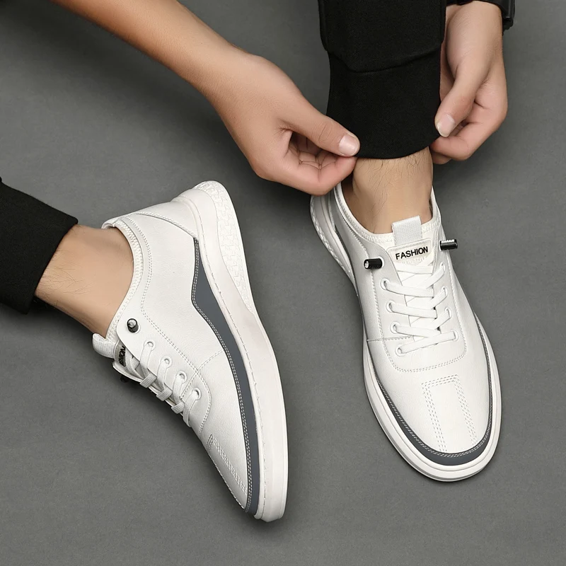 

ZSAUAN Summer/ Spring Casual Men Sneakers Synthetic Leather Hollow Men Loafers White Black Shoes 2021 Daily Men Flats Breathable