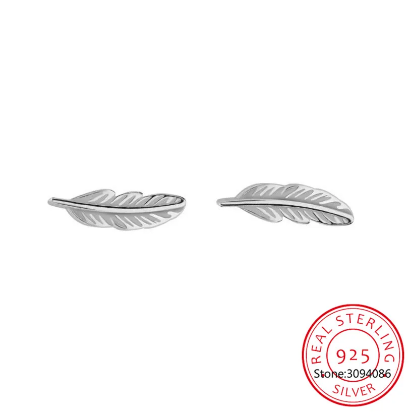 

Hot Sale 925 Sterling Silver Lucky Fashion Romantic Simple Feather Tree Leaf Stud Earrings For Women Silver Fine Jewelry