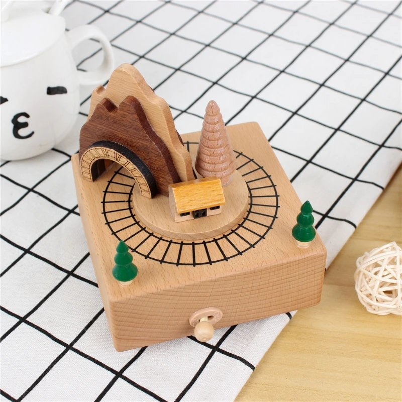 

2021 New Advanced Creative Wooden Craft Music Box-Train Passing the Cave-Birthday
