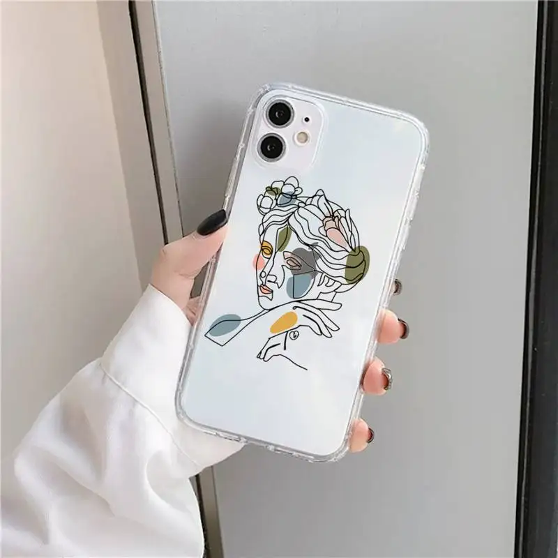

Funny Abstract Women Face Line Phone Case Transparent soft For iphone 5 5s 5c se 6 6s 7 8 11 12 plus mini x xs xr pro max