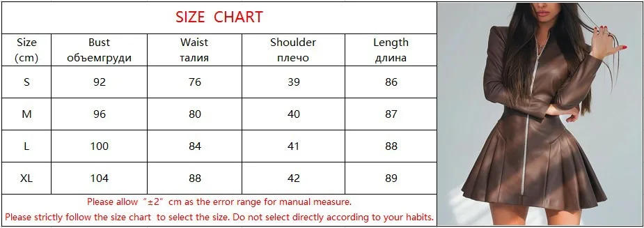 

WEPBEL High Waist A-line Mini Dresses Sexy Women PU Dress Solid Color High Collar Slim-Fit Sexy Zipper Pleated Leather Dress