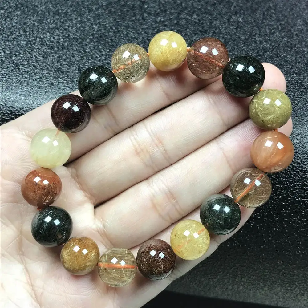 

12mm Top Natural Colorful Rutilated Bracelet Jewelry For Women Lady Men Crystal Brazil Round Beads Stretch Fashion Jewelry AAAAA