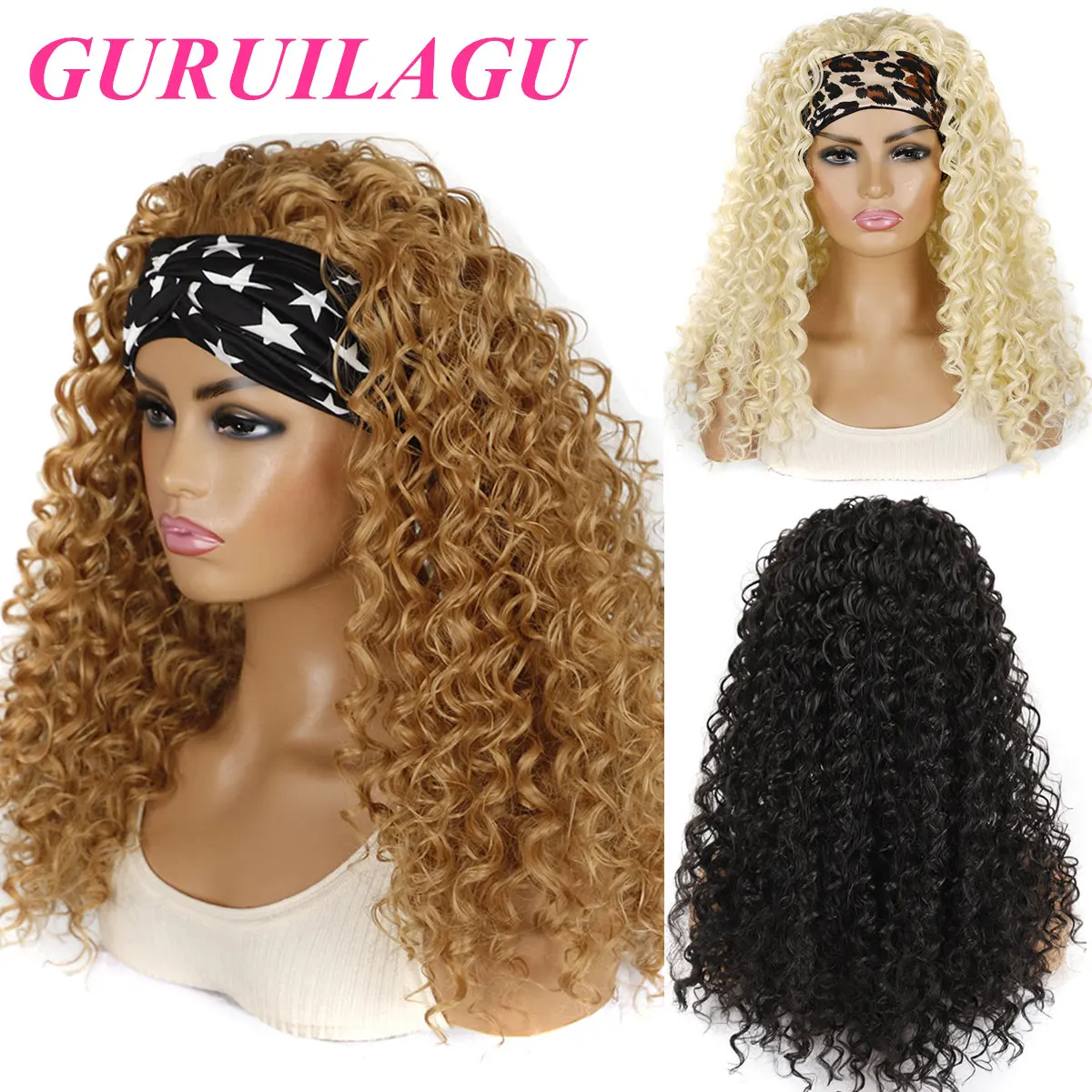 GURUILAGU-Peluca de cabello sintético para mujer, cabellera con ondas profundas, fibra sintética resistente al calor, color negro/613/4/27/99J
