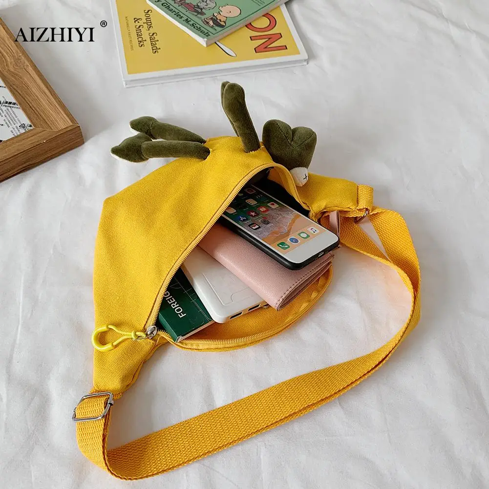 Creative Design Canvas Fanny Waist Belt Bag Women Classic Texture Chic Frog Doll Pendant Zipper Cute Shoulder Pouch |