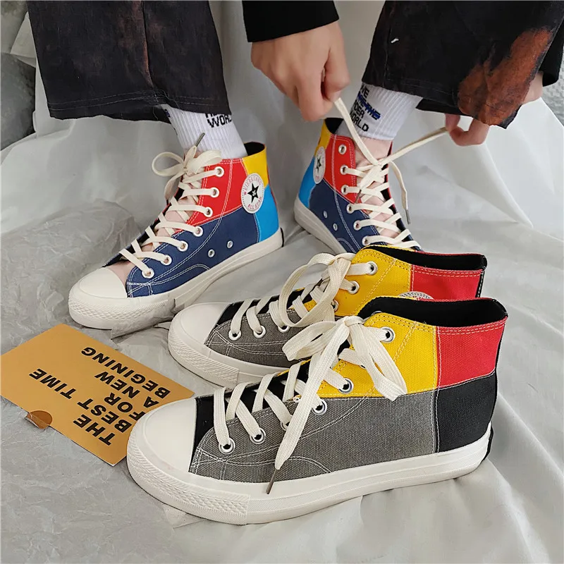 Модная парусиновая обувь с рисунком радуги кроссовки Мужские эспадрильи высокие